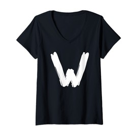 Womens Creative Bold White Letter W - Design - Alphabet - Marker V-Neck T-Shirt