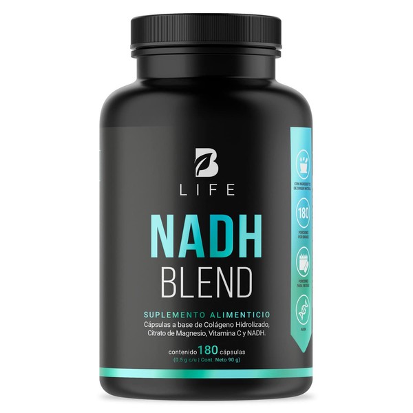 NADH 20 mg de 180 cápsulas, con Citrato de Magnesio, Colágeno y Vitamina C. NADH B Life