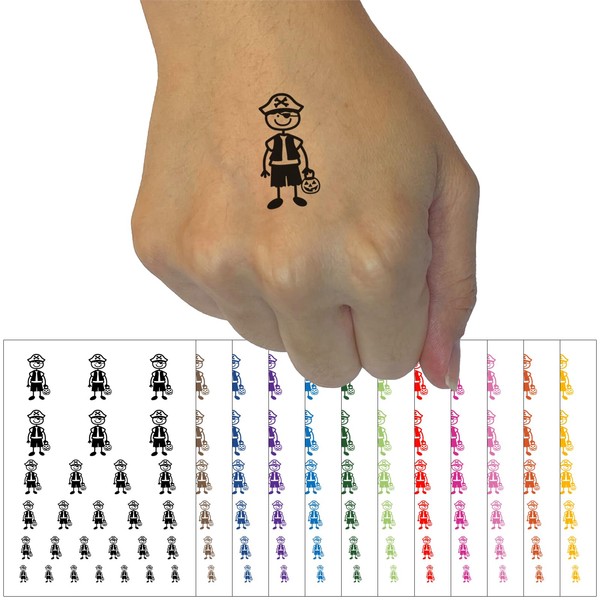 Stick Figure Boy Halloween Pirate Temporary Tattoo Water Resistant Fake