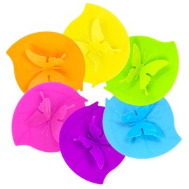 Wrapables Silicone, Anti-Dust Airtight Mug Covers for Hot and Cold Beverages Cup Lids, (Set of 6), Butterflies