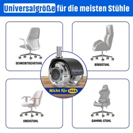 Sytopia Set of 5 Wheels for Office Chairs, Perfect Quiet Rubber Castors for Office Chairs, Wheels for Hard Floors, Parquet Floors (Grey, Not for 1KEA)