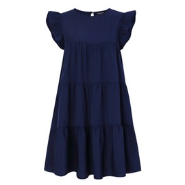 FUNJULY - Vestido de maternidad casual para babydoll sin mangas, manga con volantes, cuello redondo, holgado, línea A, con escalones, marino, L