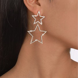 Silver Star Earring for Women Rhinestone Big Star Drop Dangle Earrings Dainty CZ Zircon Star Stud Earrings Hypoallergenic Star Jewelry Birthday Party Gifts for Friends, Metal, No Gemstone