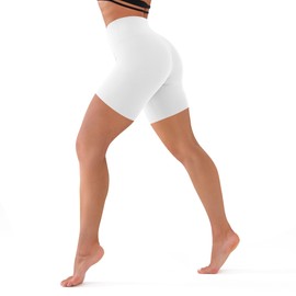 CHARMKING High Waisted Biker Shorts for Women - 5"/8" Tummy Control, Ultra-Comfort for Workouts, Yoga & Daily Wear (5", White, Small-Medium)