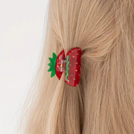 FRUZJAY Strawberry Hair Claw Clips for Women, Fruit Hair Clips Acrylic Hair Catch Clips Red Strawberry Hair Accessories Non-Slip Hair Jaw Clamp Strong Hold Hair Jaw Barrettes Spring Summer Hair Clip