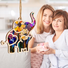 Elephant Gifts for Women, Elephant Birthday Gifts for Mum from Sister, Friends, Motherhood Elephant Decor Ornament With Mum Card for Christmas Tree, Mother's day