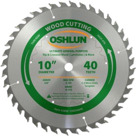 Oshlun SBW-100040HK 10-Inch 40 Tooth Ultimate General Purpose High ATB Thin Kerf Saw Blade with 5/8-Inch Arbor