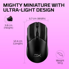 HyperX Mouse Pulsefire Haste 2 Mini - Inalámbrico para Juegos/Gaming, Bluetooth, 2.4GHz, Conectividad Inalámbrica Dual, Compacto y Ligero, Negro (7D388AA)