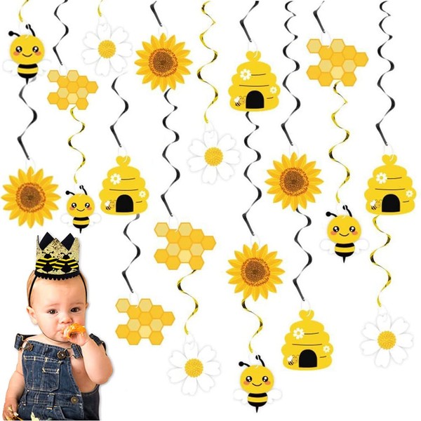 Bumble Bee Decorations 20PCS Bee Party Hanging Swirl Decorations What Will it Bee Gender Reveal Party Supplies