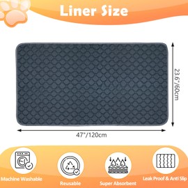 2 Pack Reusable Guinea Pig Cage Liners, 47" x 24" Washable Guinea Pig Pee Pads, Super Absorbent Waterproof Anti Slip Pee Pad, Guinea Pig Bedding Mat for Rabbit Hamster Small Animals - Grey