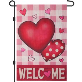QUQULE Valentines Day Garden Flag 12x18 Inch Heart Pattern Double Sided for Anniversary Wedding Yard Outdoor Decoration