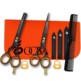 OCBA Professional 6" Hairdressing Scissor Sharp Hair Cutting Scissors for Barbers Hairdressers & Stylists Beard & Haircut Scissors for Men & Women (5.5" Black Classic Set)