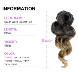 Mtmei Hair Ocean Wave Crochet Hair 9 Inch 8 Packs Ombre Blonde Deep Wave Crochet hair Deep Curly Twist Braids Water Wavy Synthetic Braiding Hair Extensions for Black Women T1B/27 (9 Inch,8 Packs)