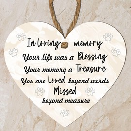 Memorial Heart Plaques for Pet Loss - "Paw Prints Left by You" and Other Touching Poems - Pet Bereavement Gifts for Dog and Cat Owners (Mdf Wood Indoor Use Only 10cm x 9cm, In loving memory.)