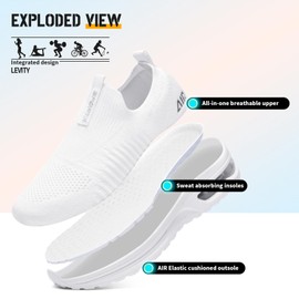 Littleplum Women's Slip On Trainers, Lightweight Trainers, Comfortable, Breathable Mesh Trainers, Women's Sports Shoes, White