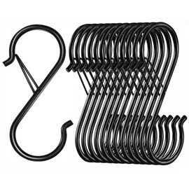 Aieve 10-Pack S Hooks with Safety Buckle, 3.5 inch Heavy Duty S Hooks for Kitchen, Bathroom, Courtyard - Hanging Plants, Clothes, Pots and Pans, Bathing Utensils, Bags (Black)