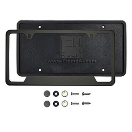 Silicone Back Guard Bottom Cut Out License Plate Holder Matte Flat Black License Plate Frame T304 Stainless Steel + Metal Screw Caps