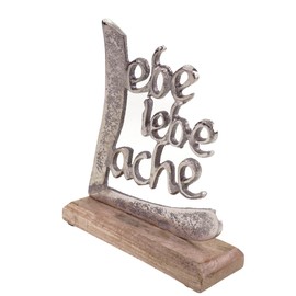 formano Lettering Lache Liebe Lebe Aluminium / Mango Wood Decorative Stand Table Decoration Home Decoration (18 cm)