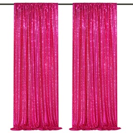 Hot Pink Sequin Backdrop 2 Panels 2FTx8FT Photo Backdrop Curtains Glitter Background for Wedding Party Stage Decorations