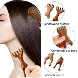AGLOO 2PCS Manual Scalp Massager -Wood Head Scratcher for Stress Relax, Sandalwood Massager Tool for Scalp, Eye, Nose,Facial, Neck, Shoulder - Five Claw Gua Sha Comb for Men Women