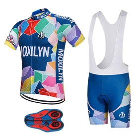 MOXILYN Men's Bike Clothing Set Cycling Jerseys Road Bicycle Shirts Kit + Bib Shorts Quick-Dry Full Zipper Riding Clothes
