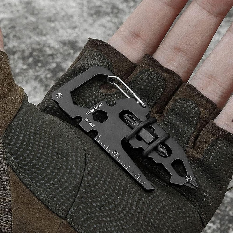 Multifunctional 15-in-1 Stainless Steel Tool Card with Carabiner - Compact
