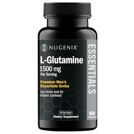 Nugenix L-glutamina Essentials, 1500 mg, aminoácido L-glutamina 100% vegetal, síntesis proteica, favorece la función celular, 60 cápsulas