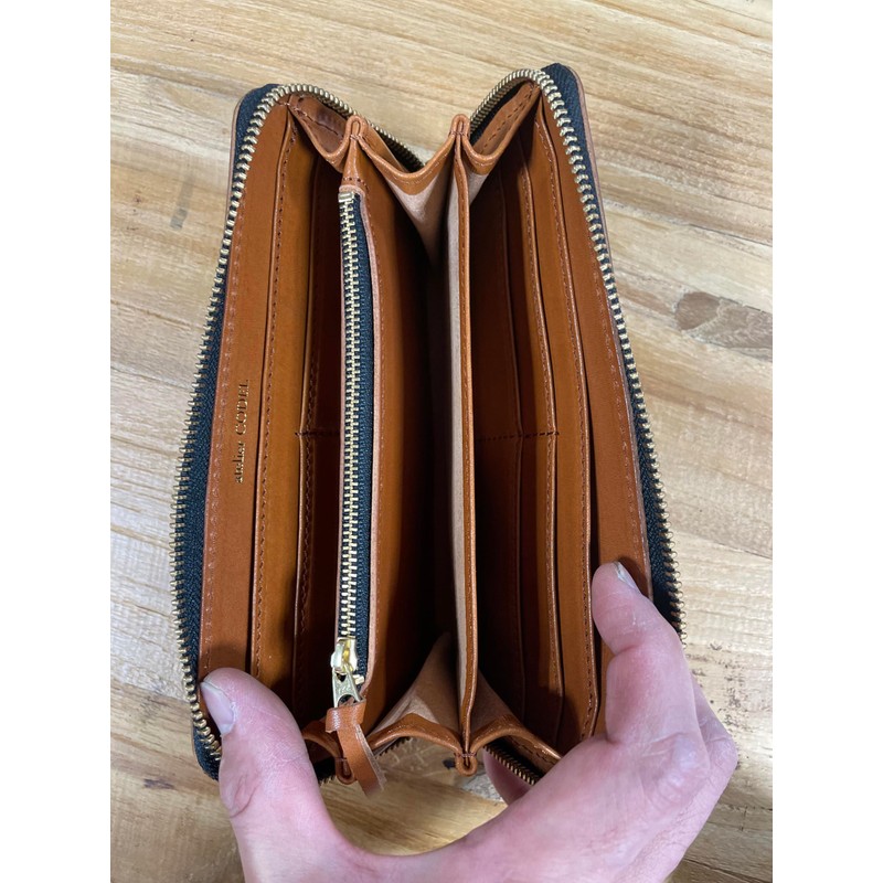 atelierCODEL Men's Long Wallet, Round Zipper, Tochigi Leather, Genuine Leather,