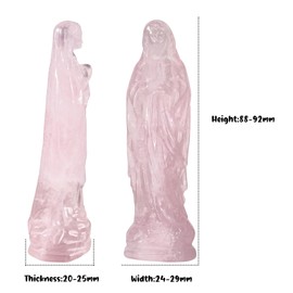 mookaitedecor Natural Rose Quartz Carved Crystal Holy Mother Mary Statue Ornament for Home Office Decor, 8.8cm Praying Blessed Virgin Mary Figurine Indoor Healing Stone Sculpture Religious Gift