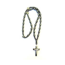 Handmade Hematite Stone Christian Orthodox Komboskoini, Prayer Rope with the Crucifix