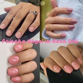 96 Pieces Press on Nails Short - Full Cover Pink Acrylic Nail Tips Set - Glossy Nude Square Artificial Nails, Natural & Comfortable to Wear for Women and Girls (Nude Pink Style Set)