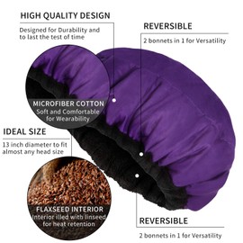 Viowey Cordless Flaxseed Heat Cap Deep Conditioning Heat Cap Microwavable - Natural Cotton Hair Cap Steamer Thermal Cap with 10 Pcs Disposable Shower Caps for Hair Treatment Hair Care (Purple)