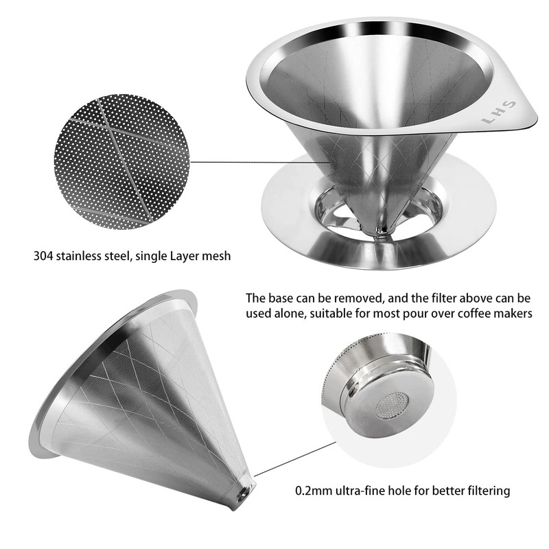 LHS Pour Over Coffee Dripper Reusable Coffee Filter Paperless Coffee
