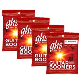 GHS Strings, GB8 1/2 Boomers, Nickel Plated Steel Electric Guitar Strings, Legendary Strength, Consistent Intonation, Long Lasting Brightness, Tone & Sustain. 6-String Guitar 8.5-40 ULT+ Gauge 4 Pack
