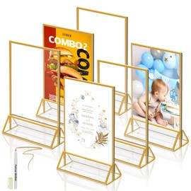 Stand A5 Gold, Pack of 6 Tish Stands, A5 Acrylic Tishcard Holder, Table Number Stand for Wedding Table Decoration, A5 Chic Flyer Stand, Card Stand, Picture Frame for Children's Drawings