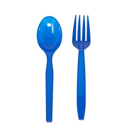 Blue Spoon and Fork Set (50 Each) - Blue Tableware for Parties, Lightweight Plasticware, Colored Cutleries, Plastic Utensils Set, Disposable Cutlery for Occasions, Party Supplies, Blue Orchards