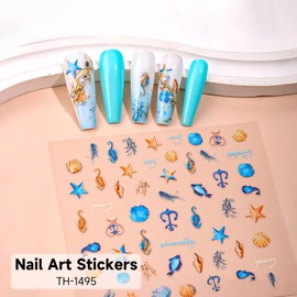 Nail Stickers Decals Spring Summer Ocean Nail Art Sticker Design Self-Adhesive Nail Decorations for Women Kids