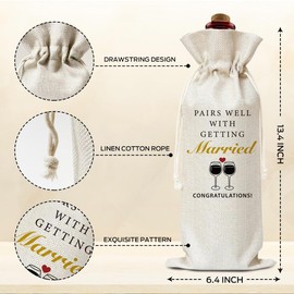 Engagements Gift Burlap Wine Bags Gift for Woman Friend Bestie BFF Couples Bride Groom, Reusable Wine Gift Bags with Drawstrings for Wedding Party Decoration Thanksgiving Christmas Home Storage - 09