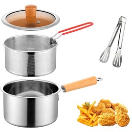 Stainless Steel Oil Strainer Pot With Fry Basket, 3.5L Large Capacity Deep Fryer with Lid,Large Capacity Oil Filter Pot,Stove Top Deep Fryer With Basket For Cooking Chicken Wings, Seafood