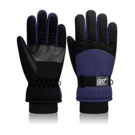Geyoga Kids Waterproof Winter Snow Ski Gloves for Boy Girl Outdoor Warm Thickening Snowboard Gloves(6-10 Years,Navy)