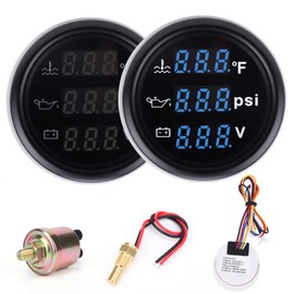 WODHMIEY 3 in 1 Gauge Kit 52mm Digital Oil Pressure Gauge, Water Temperature Gauge, Voltmeter for Car Truck Boat RV Motorcycle, Automotive Gauge Kit with Oil Pressure Sensor, Universal 12V (BLUE1)