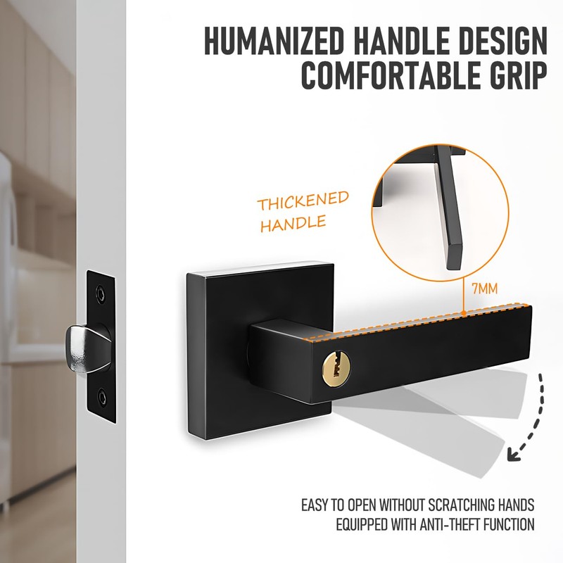 Aumerage Privacy Door Handle with Key - Heavy Duty Interior