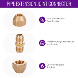 Copper Pipe Extension Joint Connectors - 1/2" Flare Male x 1/2" Male Flare - Brass Compression Tube Fitting with Flare Nuts for Air Conditioning Pipe (1 Pack)