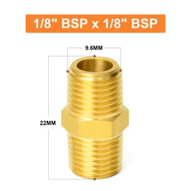 GASHER 10PCS Brass Pipe Fitting, Reducing Hex Nipple, 1/8-Inch Male BSP x 1/8-Inch Male BSP