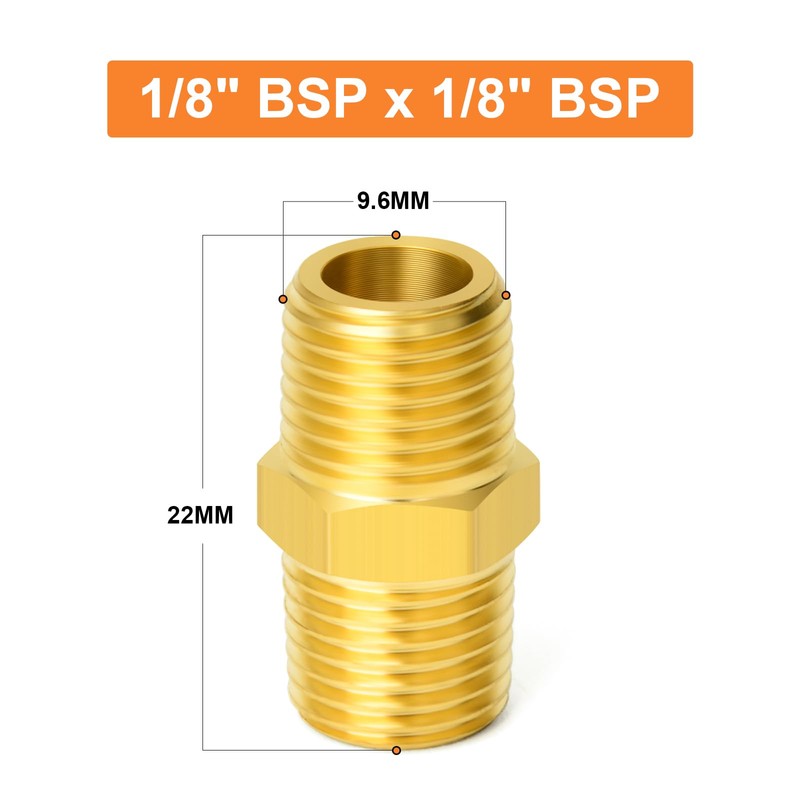 GASHER 10PCS Brass Pipe Fitting, Reducing Hex Nipple, 1/8-Inch Male