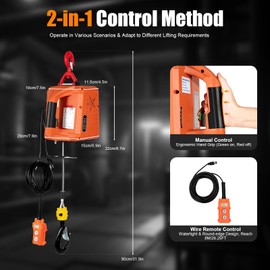 110V 1100lbs Portable Electric Hoist Winch Engine Crane Lifting, wired Remote Electric Hoist Zinc-Plated Steel Wire Overhead Crane Garage Ceiling Pulley Winch for equipment lifting and traction