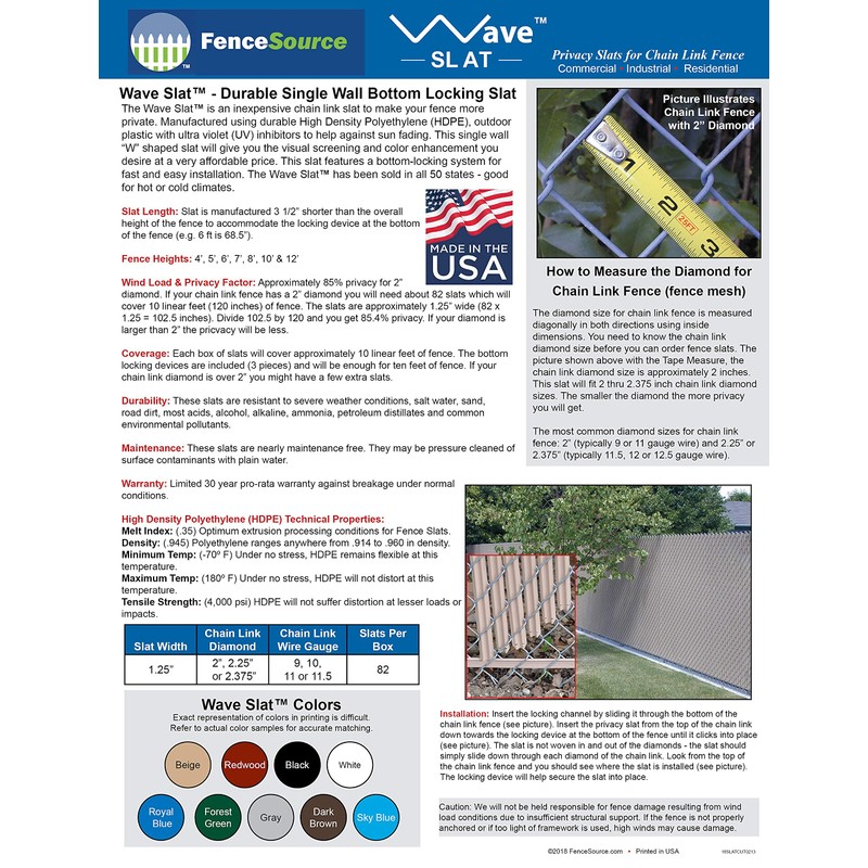 FenceSource Wave Slat (9 Colors) Single Wall Bottom Locking Privacy