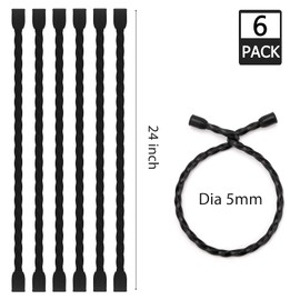 Gesipor 6 PCS 24-Inch Silicone Cable Ties Dia 5mm Reusable Steel-Core Rubber Twist Ties Bendable Cable Ties for Bundling and Holding, All Purpose Cord Tie for Indoor and Outdoor (Black)
