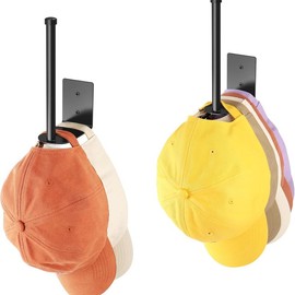 2 Pack Hat Organizer for Baseball Caps, Strong Adhesive Hat Rack for Wall, Multilayer Hat Storage Display Holder, Wall Mounted Hat Hooks Hold up to 18 Hats for Closet Door and Bedroom - Color: Black-1