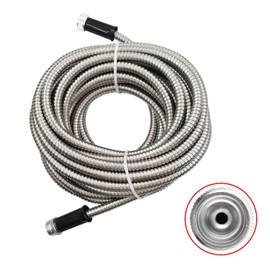 50ft 304 Stainless Steel Garden Hose Water Hose with Adjustable Nozzle Outdoor Heavy Duty Flexible Lightweight,No Kink